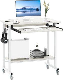 Bureau D'ordinateur à Roulettes, Plateau Clavier Extractible, Étagère De Rangement (blanc)