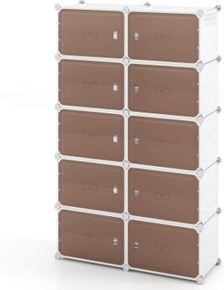 Meuble à Chaussures 10 Boîtes 40 Paires, Étagères Amovibles, Panneau Transparent,95x32x155 Cm