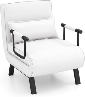 Fauteuil Convertible 4-en-1, Dossier 6 Positions, Siège Rembourré, Cadre Métal,blanc