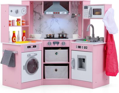 Cuisine Enfant Avec Son et Lumière, Distributeur D'eau et Machine à Laver, 102 X 51 X 85 Cm (rose)