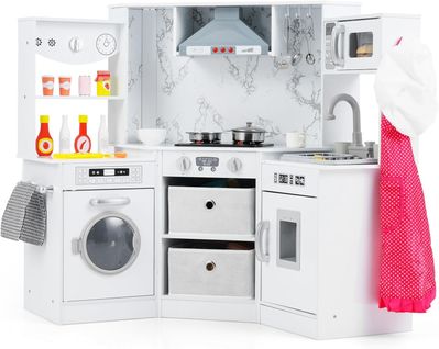 Cuisine Enfant Avec Son et Lumière, Distributeur D'eau et Machine à Laver, 102 X 51 X 85 Cm (blanc)