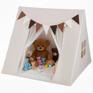 Tente De Jeux Enfant Avec Drapeaux et Tapis, Intérieure Triangle Avec Fenêtres et Tissu Lavable