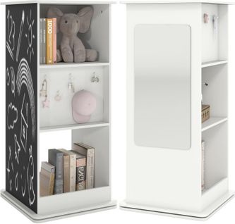 Bibliothèque Enfant Rotative à 360°à 3 Niveaux Avec Miroir Et Tableau Noir, 8 Crochets