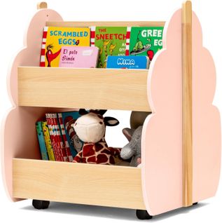 Bibliothèque Enfants En Bois Avec Forme D’arbre, 4 Roues Universelles,52x46x62.5cm,rose