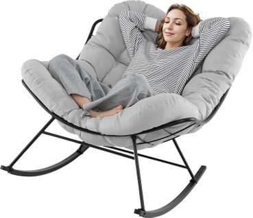 Fauteuil à Bascule, Cadre Métal, Coussin Rembourré, Capacité 205kg, 95 X 110 X 94 Cm,gris