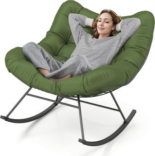 Fauteuil à Bascule, Cadre Métal, Coussin Rembourré, Capacité 205kg, 95 X 110 X 94 Cm,vert