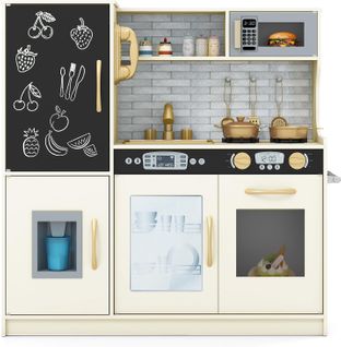 Cuisine Enfants Avec Tableau Noir, Micro-ondes et Machine De Glaçons, 82 X 24 X 80 Cm (beige)