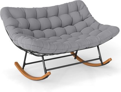 Fauteuil à Bascule 2 Places 150x110cm,coussin Épais Amovible,cadre Métal,charge 320kg,gris