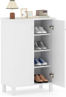 Meuble à Chaussure à 4 Niveaux, Étagères Amovibles, Entree 12 Paires Avec 2 Portes, Blanc