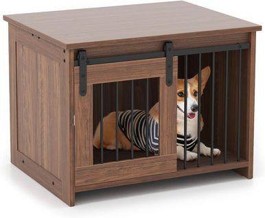 Cage Pour Chien 80x60x60cm, Plateau Large, Porte Coulissante, Bois Résistant,marron