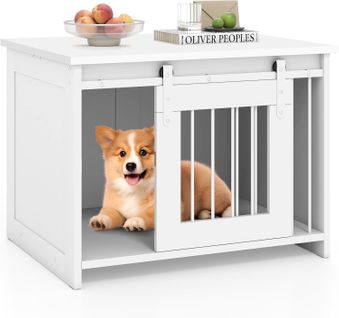 Cage Pour Chien 80x60x60cm, Plateau Large, Porte Coulissante, Bois Résistant,blanc