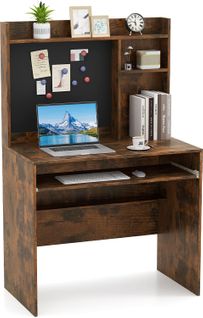 Bureau Avec Tableau Magnétique 89x50x138cm, Plateau Clavier, Étagère Réglable ,marron