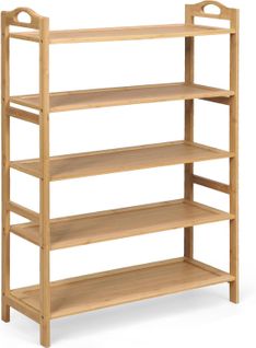 Étagère Chaussures Bambou 5 Niveaux Pour 15 Paires, Charge 20kg Par Niveau, Naturel