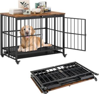 Cage Pour Chien Pliable 97 X 64 X 75cm à Roulettes, Plateau Amovible, Charge 140kg,noir
