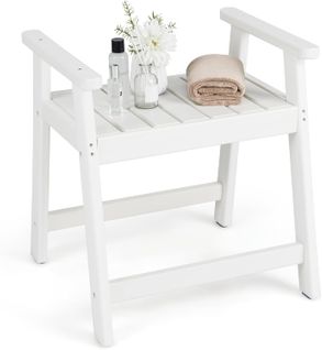 Tabouret Salle De Bain Imperméable, 58x52x61.5cm, Antidérapant, Accoudoirs ,blanc Pur