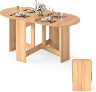 Table Extensible 4-7 Personnes 163x80x75cm, 2 Rallonges, Base Croix, Charge 60kg, Naturel