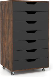 Caisson De Bureau à Roulettes, Meuble Rangement Bureau 7 Tiroirs, 48x40x87cm，marron Rustique