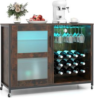 Meuble Bar à Vin Avec Lumière LED,buffet De Cuisine Pour 42 Bouteilles,placard Avec Étagères
