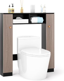 Meuble Wc Au-dessus De Toilettes,meuble De Rangement Avec 2 Compartiments Ouverts(gris+noir)