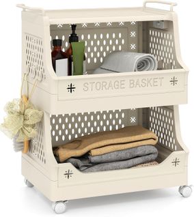 Chariot De Rangement à Roulettes, Chariot De Service Empilable En Pp Avec Poignées (3 Niveaux)