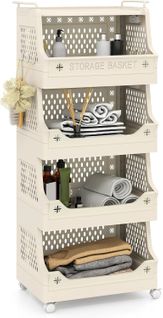 Chariot De Rangement à Roulettes, Chariot De Service Empilable En Pp Avec Poignées  (5 Niveaux)