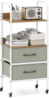 Chariot De Rangement à Roulettes, 2 Étagères Ouvertes, 2 Tiroirs Pliable En Tissu, 43,5 X 30 X 96 Cm