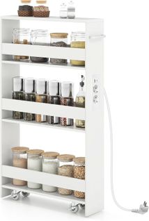 Chariot De Rangement Roulant 13 Cm, Mltiprise Avec Ports USB, Desserte De Cuisine (blanc)