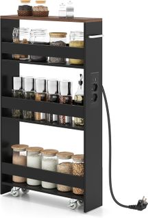 Chariot De Rangement Roulant 13 Cm, Mltiprise Avec Ports USB, Desserte De Cuisine (noir + Brun)