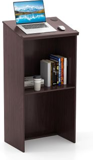 Podium Debout En Bois, Pupitre 117 Cm, Surface Inclinée Avec Rebord, Lutrin Avec Étagère(brun)