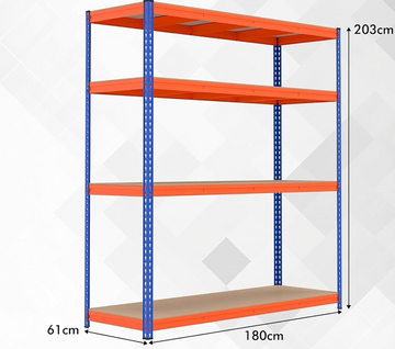 Étagère Charge Lourde,61x181x203cm,capacité 2400 Kg,étagère De Rangement à 4 Niveaux,bleu/orange
