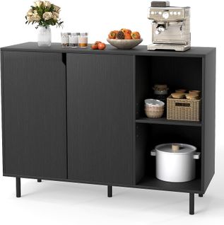 Buffet Cuisine, Armoire Cuisine 2 Portes, Commode Blanc 2 Compartiments, Étagères Réglables,(noir)