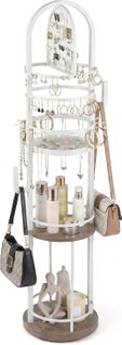 Presentoir Bijoux Sur Pied Rotatif à 360°,6 Niveaux, Porte-boucles D'oreilles(blanc+gris)