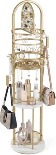 Presentoir Bijoux Sur Pied Rotatif à 360°,6 Niveaux, Porte-boucles D'oreilles(or+blanc)