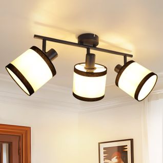 Spot De Plafond 3 Flammes Noir Vintage E14 Plafonnier Tissu Rétro Salon Chambre Et Couloir