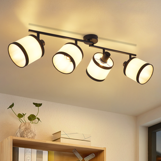 Spot De Plafond 4 Flammes Noir Vintage E14 Plafonnier Tissu Rétro Salon Chambre Et Couloir