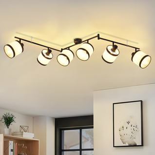 Spot De Plafond 6 Flammes Noir Vintage E14 Plafonnier Tissu Rétro Salon Chambre Et Couloir