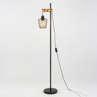 Lampadaire Salon Vintage 1 Flamme Métal Bois Noir E27 H.146 Cm