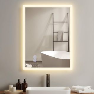 Miroir De Salle De Bain Avec Éclairage LED Salle De Bain Avec Fonction Tactile Blanc Miroir Mural