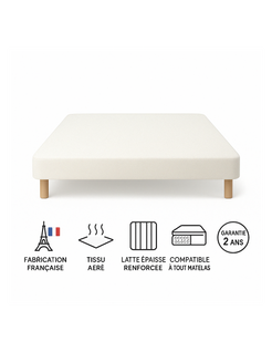 Sommier Tapissier Blanc 130x200 Cm - Fabrication Française Artisanale - Pieds s - Hauteur Avec