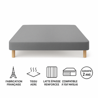 Sommier Tapissier Marron 70x200x2 (140x200) - Fabrication Française Artisanale - Pieds s - Hau