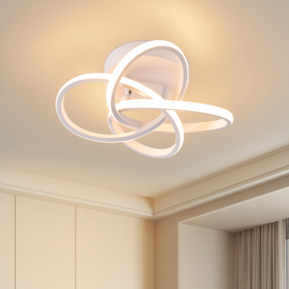 Plafonnier LED Moderne - 28w 3000k Blanc Chaud, Design Fleur à 4 Pétales, Blanc Métallisé 32cm