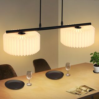 Suspension Vintage Longue - Abat-jour Papier Blanc  2 Lumières (sans Ampoule)