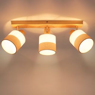 Spot Plafond 3 Flammes Vintage E14 – En Bois Et Tissu, Orientable 350°, Max 25w (sans Ampoule)
