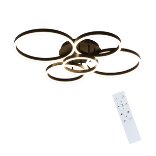 Plafonnier LED Intensité Variable 78w,3000-6500k,5 Anneaux En Acrylique Doré Moderne