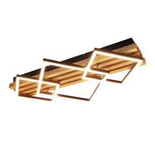 Plafonnier LED Bois: 70cm, Dimmable, Moderne, 46w, Carré Noir