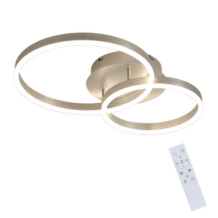 Plafonnier LED Intensité Variable, 59 Cm, Avec Télécommande, 2 Anneaux En Acrylique Doré, 46 W