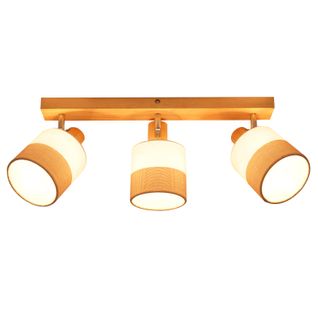 Plafonnier Spot 3 Flammes Bois - Plafonnier Vintage E14 Abat-jour Tissu Rétro Orientable 350°