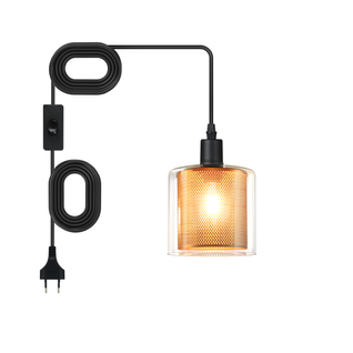 Suspension Vintage Dorée En Verre, 1 Ampoule E14, Câble 4.5m Avec Prise Et Interrupteur Rétro