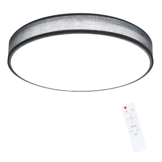 Plafonnier LED Tissu Gris 38w Rond Dimmable Télécommande Moderne