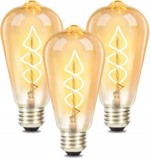 Lot 3 Ampoules LED E27 St64 4w Vintage Edison Blanc Chaud 2200k Filament